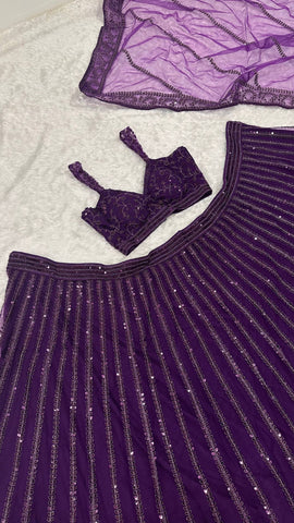 Bridal Wear Purple Net Dori Work Lehenga Choli