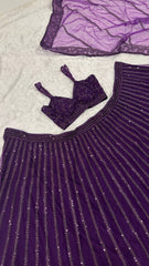 Bridal Wear Purple Net Dori Work Lehenga Choli
