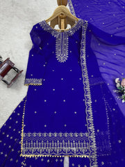 Attractive Blue Georgette Thread Work Sharara Suit