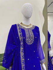Attractive Blue Georgette Thread Work Sharara Suit
