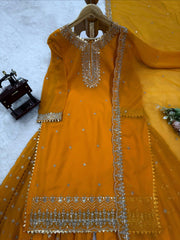 Attractive Blue Georgette Thread Work Sharara Suit