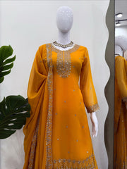 Attractive Blue Georgette Thread Work Sharara Suit
