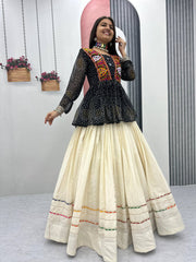 Navratri Wear Black Bandhej Print Gamthi Work Lehenga Choli