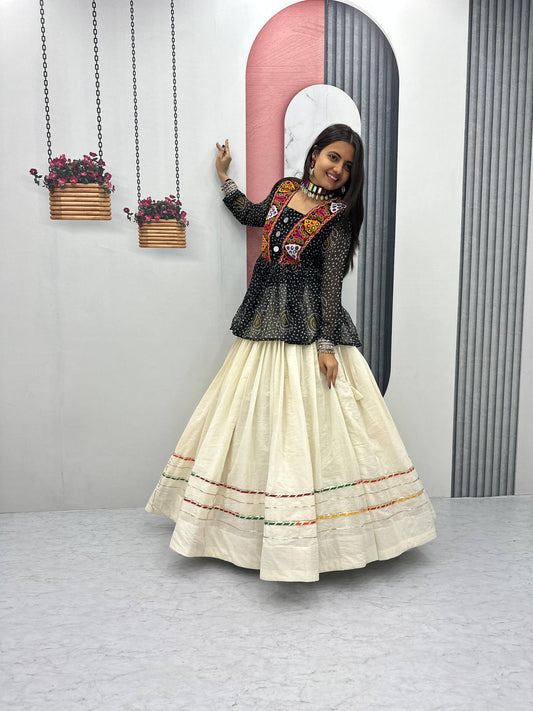 Navratri Wear Black Bandhej Print Gamthi Work Lehenga Choli