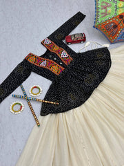 Navratri Wear Black Bandhej Print Gamthi Work Lehenga Choli