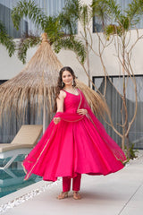 Ravishing Maroon Romansilk Anarkali Work Gown