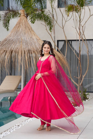 Ravishing Maroon Romansilk Anarkali Work Gown