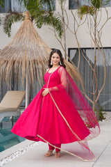 Ravishing Maroon Romansilk Anarkali Work Gown