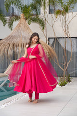 Ravishing Maroon Romansilk Anarkali Work Gown