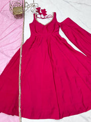 Ravishing Maroon Romansilk Anarkali Work Gown
