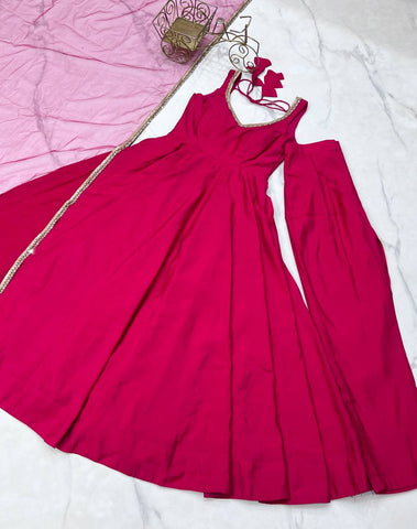 Ravishing Maroon Romansilk Anarkali Work Gown