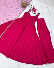 Ravishing Maroon Romansilk Anarkali Work Gown