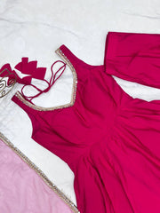 Ravishing Maroon Romansilk Anarkali Work Gown
