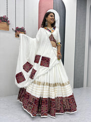 Navratri White Cotton Real Hand Work Lehenga Choli