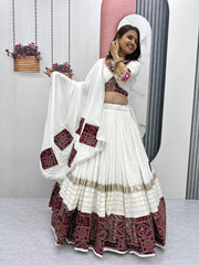 Navratri White Cotton Real Hand Work Lehenga Choli