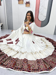 Navratri White Cotton Real Hand Work Lehenga Choli