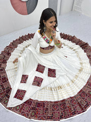 Navratri White Cotton Real Hand Work Lehenga Choli