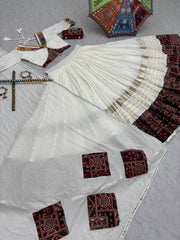 Navratri White Cotton Real Hand Work Lehenga Choli
