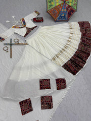Navratri White Cotton Real Hand Work Lehenga Choli