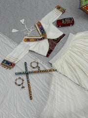 Navratri White Cotton Real Hand Work Lehenga Choli