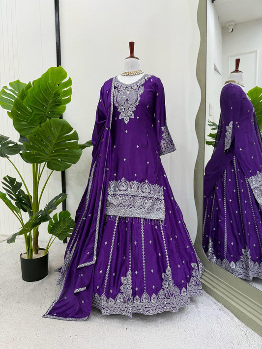 Admiring Purple Sequence Work Top With Lehenga