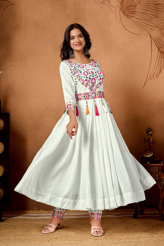 Lovely White Silk Embroidery Work Anarkali Suit
