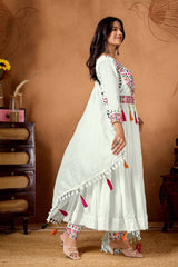 Lovely White Silk Embroidery Work Anarkali Suit