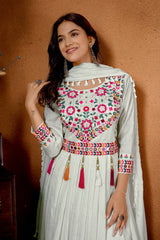 Lovely White Silk Embroidery Work Anarkali Suit
