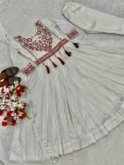 Lovely White Silk Embroidery Work Anarkali Suit