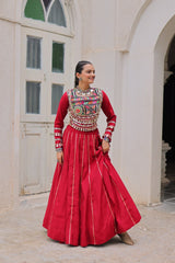 Maroon Roman Kutchi Gamthi Embroidered Lehenga Choli For Navratri