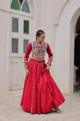 Maroon Roman Kutchi Gamthi Embroidered Lehenga Choli For Navratri