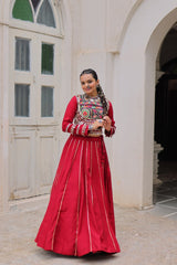 Maroon Roman Kutchi Gamthi Embroidered Lehenga Choli For Navratri