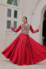 Maroon Roman Kutchi Gamthi Embroidered Lehenga Choli For Navratri
