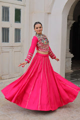 Maroon Roman Kutchi Gamthi Embroidered Lehenga Choli For Navratri