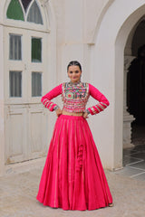 Maroon Roman Kutchi Gamthi Embroidered Lehenga Choli For Navratri