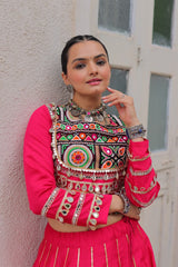 Maroon Roman Kutchi Gamthi Embroidered Lehenga Choli For Navratri