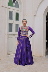 Maroon Roman Kutchi Gamthi Embroidered Lehenga Choli For Navratri