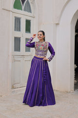 Maroon Roman Kutchi Gamthi Embroidered Lehenga Choli For Navratri