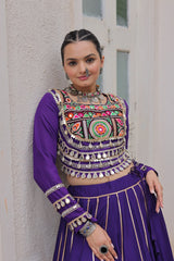 Maroon Roman Kutchi Gamthi Embroidered Lehenga Choli For Navratri