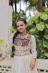 Maroon Roman Kutchi Gamthi Embroidered Lehenga Choli For Navratri