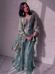 Ravishing Green Silk With Sequins Work Sharara Suit