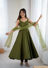 Lovely Mehndi Color Fully Faired Anarkali Suit
