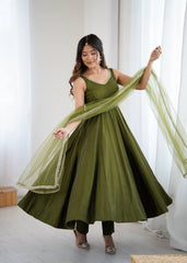Lovely Mehndi Color Fully Faired Anarkali Suit