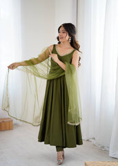Lovely Mehndi Color Fully Faired Anarkali Suit