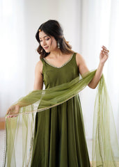 Lovely Mehndi Color Fully Faired Anarkali Suit
