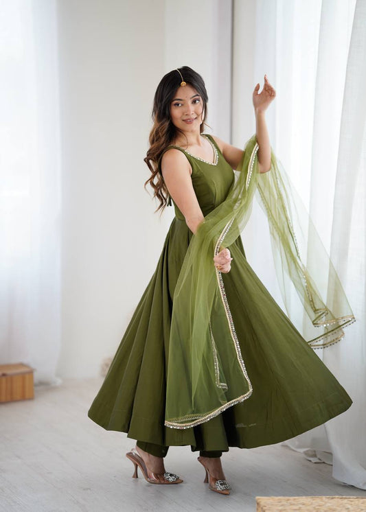 Lovely Mehndi Color Fully Faired Anarkali Suit