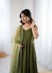 Lovely Mehndi Color Fully Faired Anarkali Suit