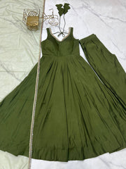 Lovely Mehndi Color Fully Faired Anarkali Suit