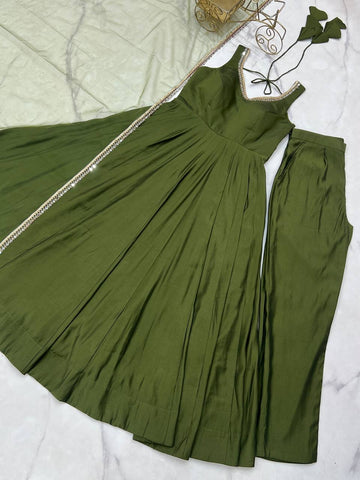 Lovely Mehndi Color Fully Faired Anarkali Suit