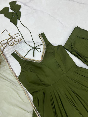Lovely Mehndi Color Fully Faired Anarkali Suit